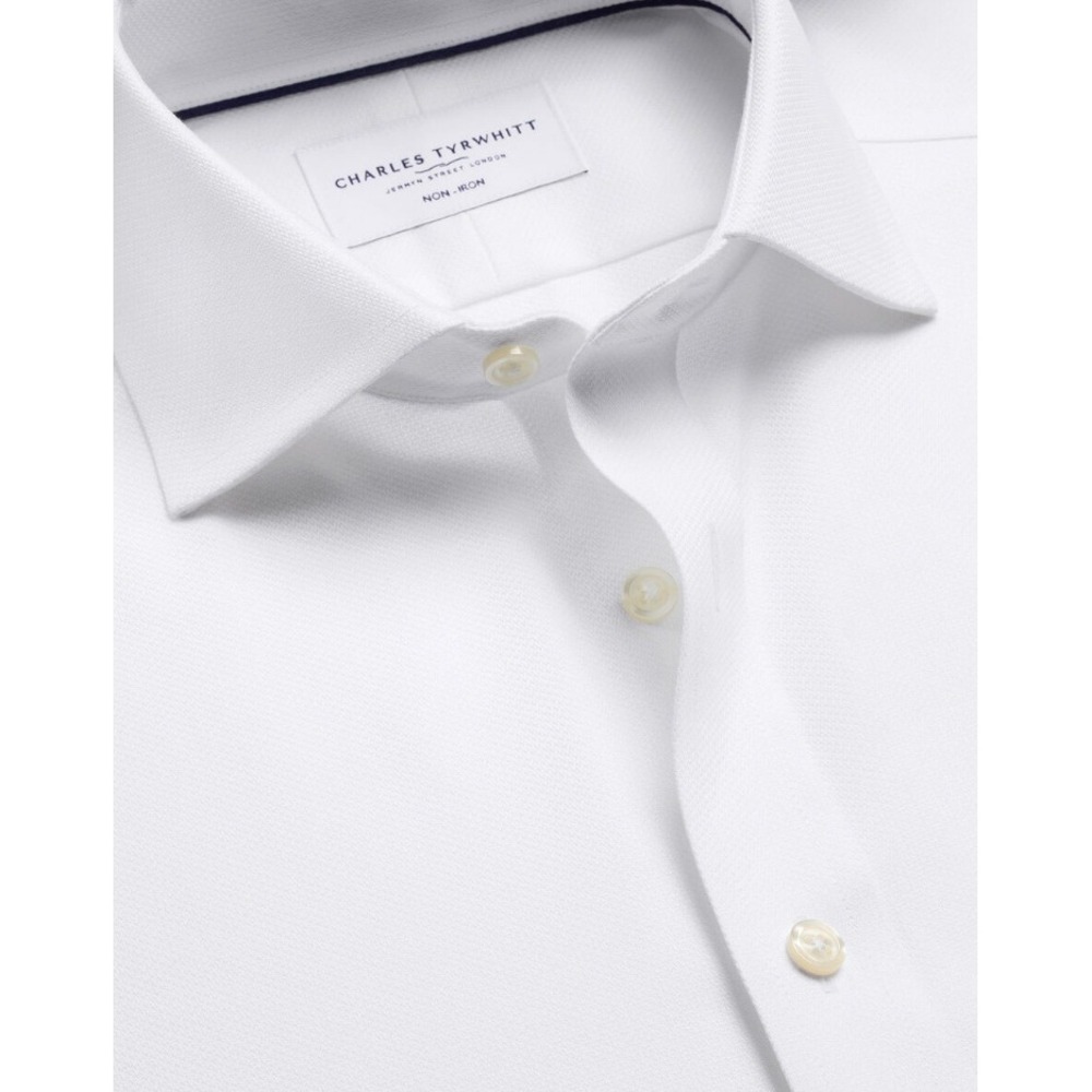 Charles Tyrwhitt White Non-Iron Stretch Trafalgar Weave Shirt 15.5 34 Slim Fit